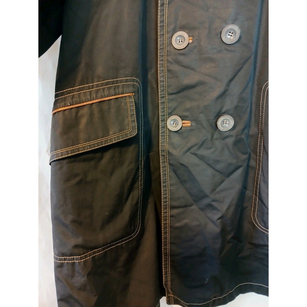Vintage Cortefiel Mens Black Double Breasted Trench Coat Sz 42 Made in Spain  AC - Picture 4 of 13